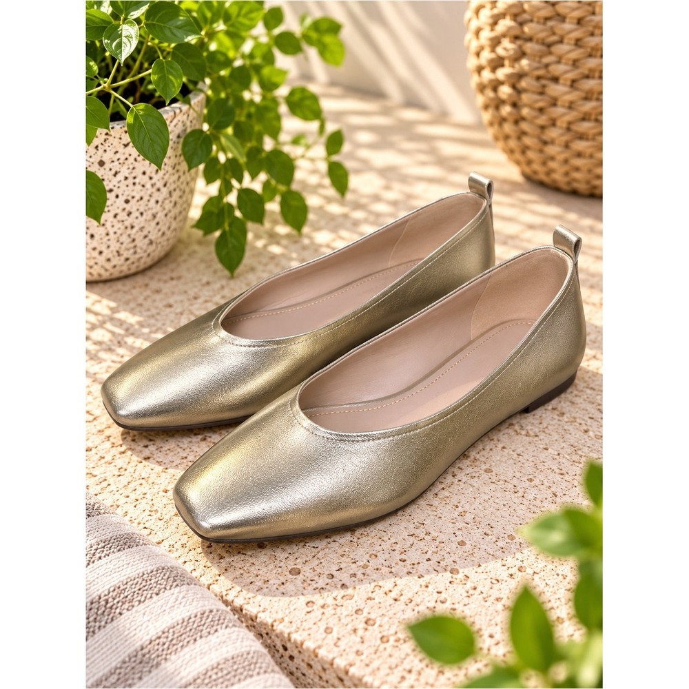 27 Edit Naturalizer Metallic Gold Leather Ballet Flats Size 9 Wide NWOB